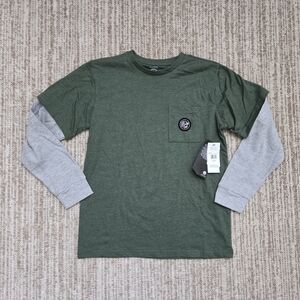 Volcom Boys Green Short Sleeve Tee With Gray Thermal Long Sleeves Attached